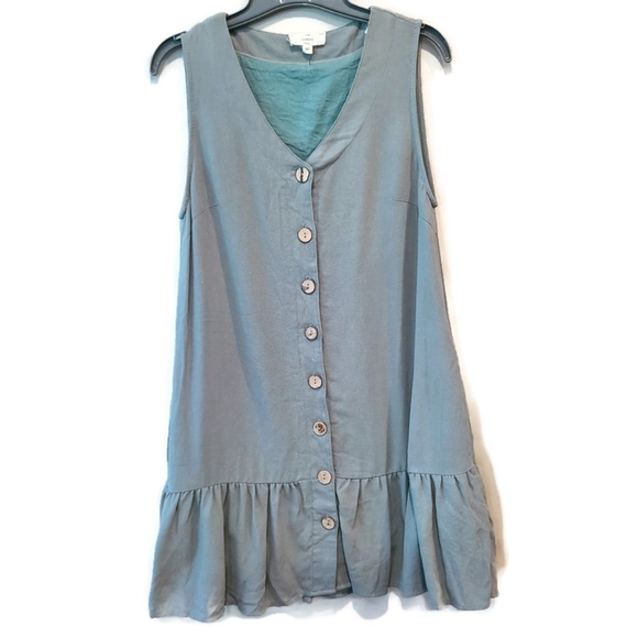 entro Dresses & Skirts - Entro Swing Dress Medium Ruffle Hem Olive Green Button Down Sleeveless Pockets.
